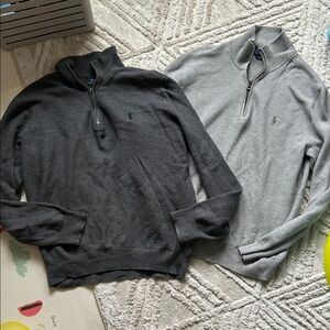 Polo by Ralph Lauren Two Men's Quarter-Zip Pullovers in Charcoal and Light Gray